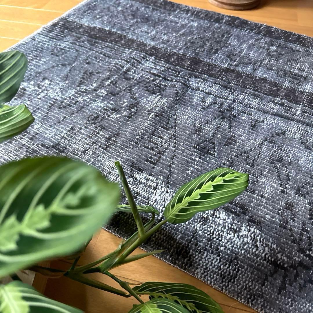 62×137.5 ダークグレイオーバーダイ　ボタニカル　トルコヴィンテージラグ