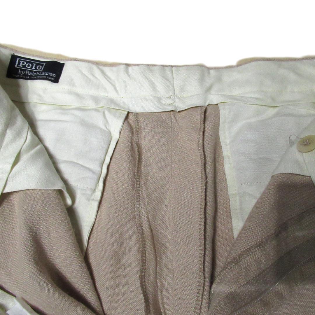 90's 2タック リネンワイドスラックス Ralph Lauren ベージュ