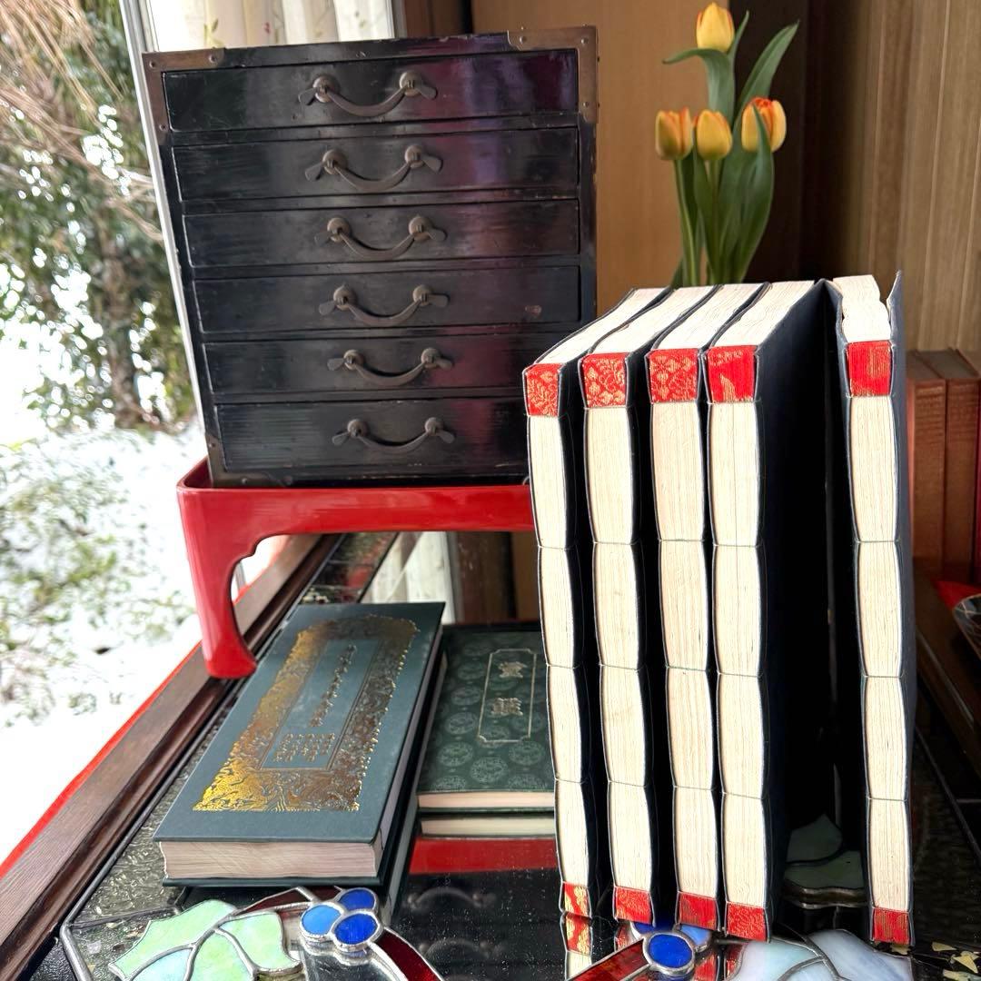 2173様感謝‼️JAPAN手文庫江戸明治期提手付小抽斗収納経典5冊霊鑑1冊　1竿