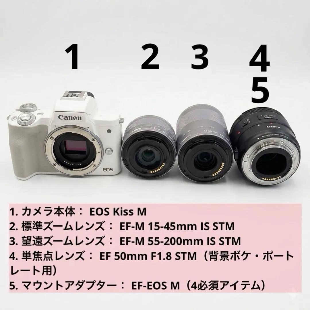 限定OFF【豪華一式】Canon EOS Kiss M レンズ3本＋アダプタ付