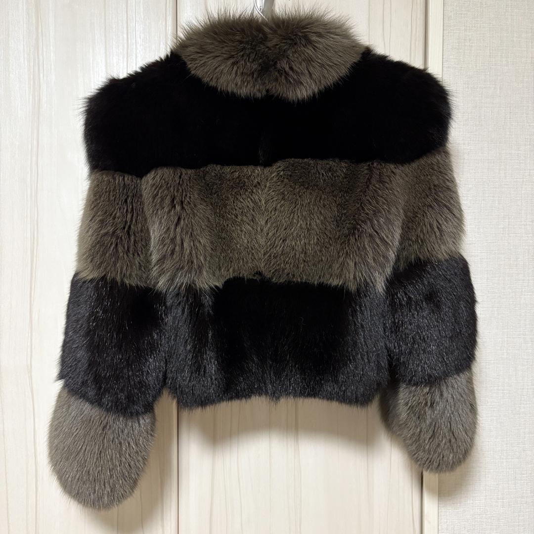 bhqフォックスファー ショートコート ブラック グレー ミックス 毛皮