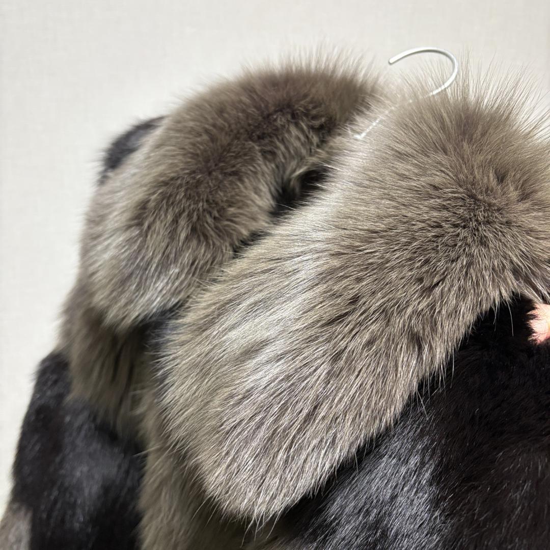 bhqフォックスファー ショートコート ブラック グレー ミックス 毛皮