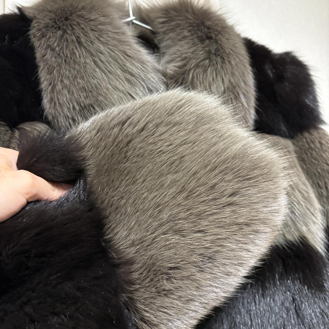 bhqフォックスファー ショートコート ブラック グレー ミックス 毛皮