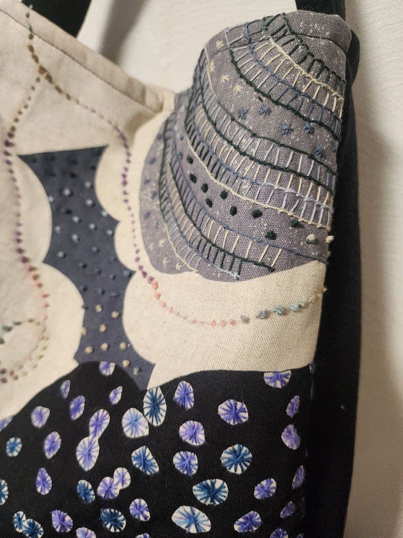 ★★★新作　モノトーン系　エチノ生地に刺し子　一点物　センソユニコ慈雨等