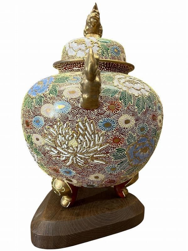 ※専用　九谷焼 金彩色絵 花尽し 花詰文 獅子摘 金襴手 大香炉 約46cm