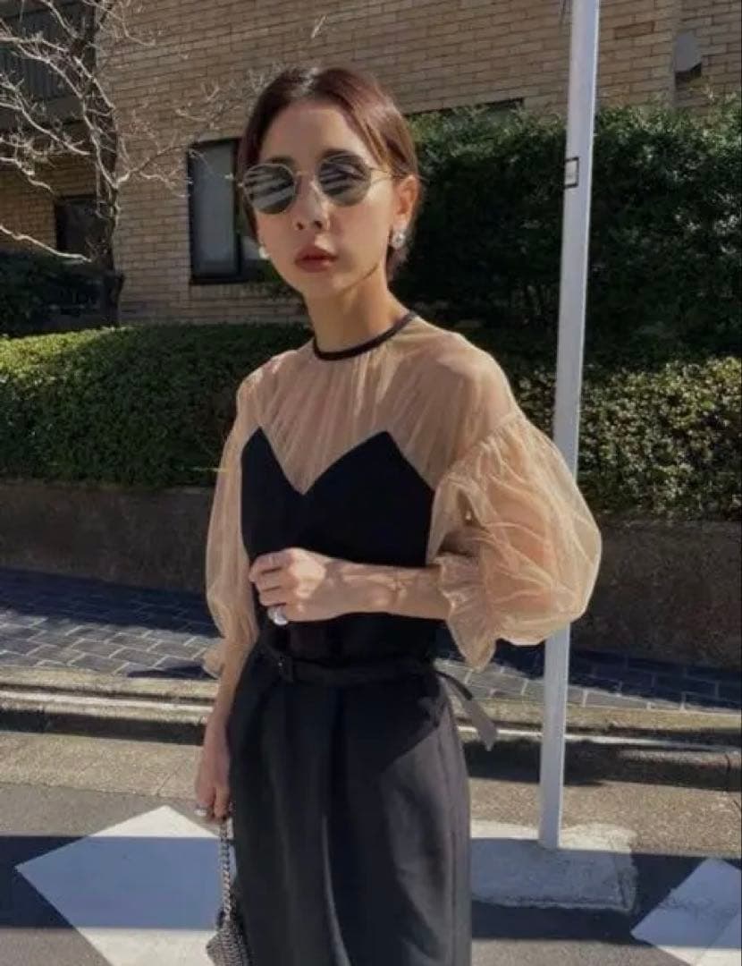 AIRY SLEEVE TIGHT DRESS ブラック S