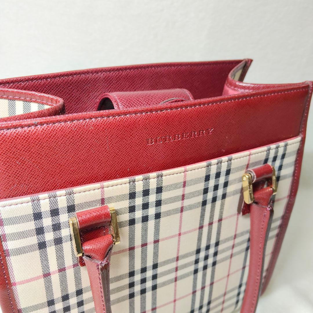 高級 バーバリー サフィアーノレザー ノバチェック ハンドバック