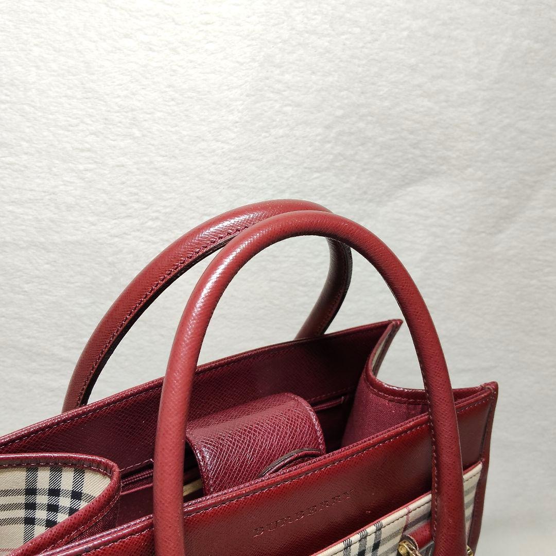 高級 バーバリー サフィアーノレザー ノバチェック ハンドバック