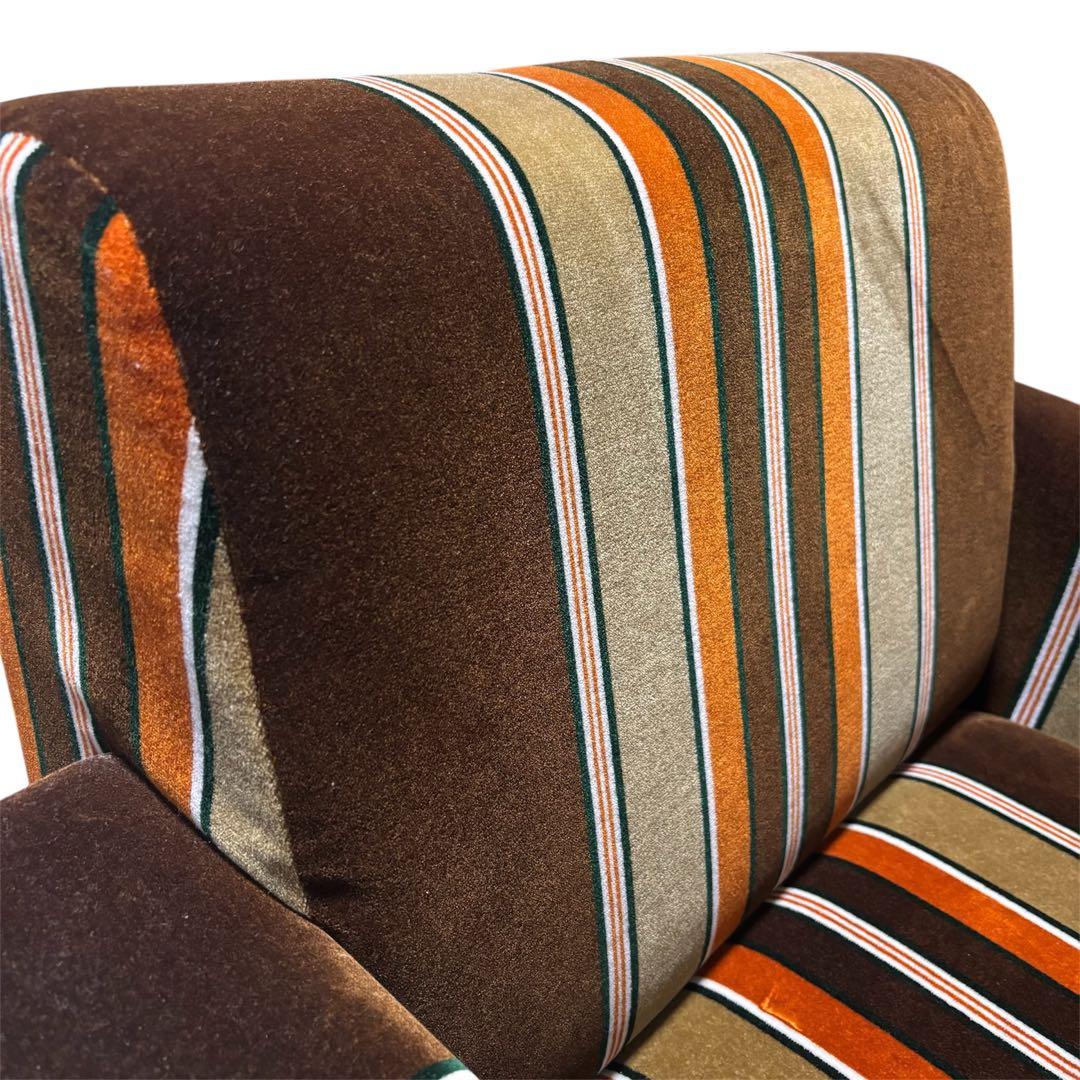 【レトロ】モケットストライプ　ソファ　チェア　1人掛　たのメル便