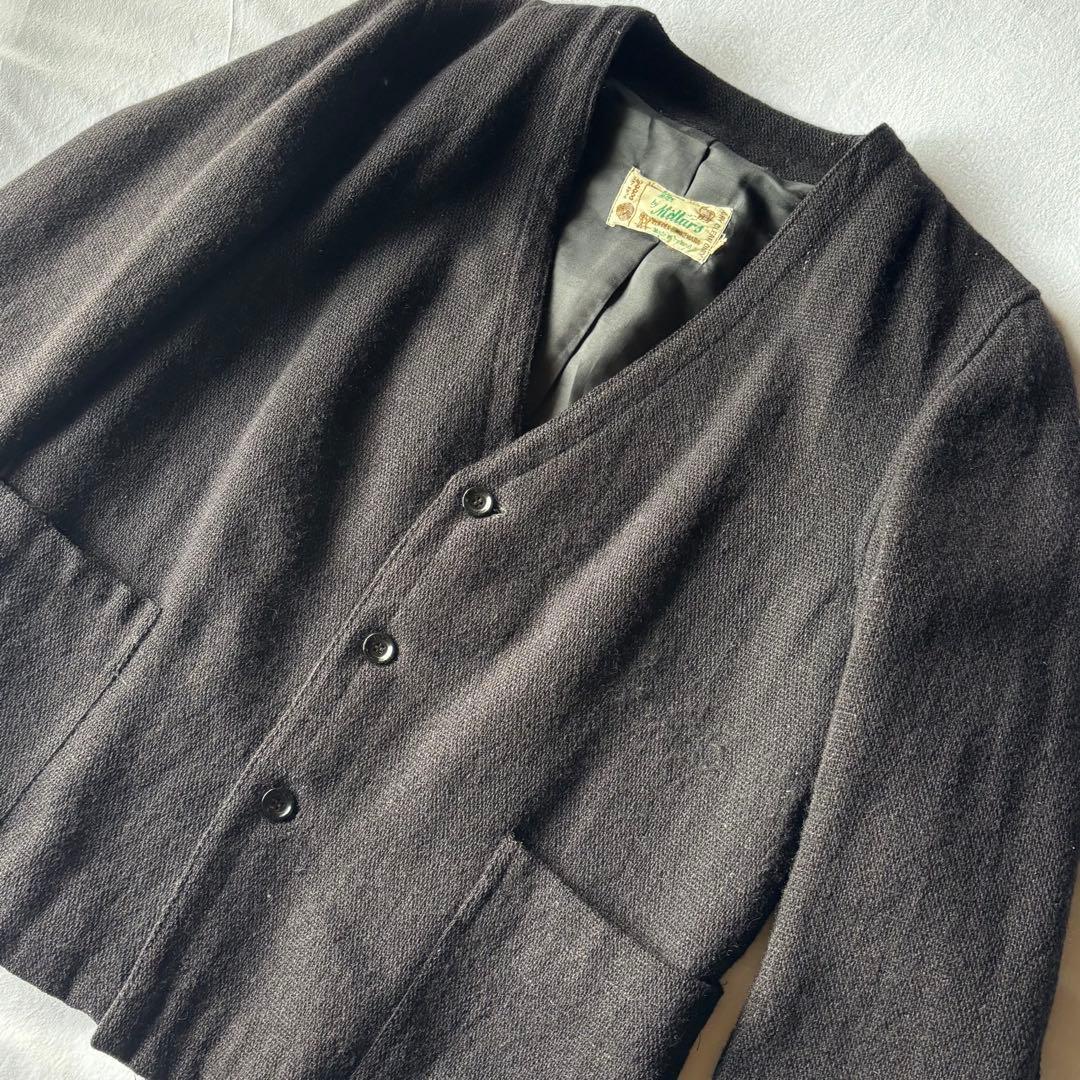 60〜70s vintage wool collarless jacket