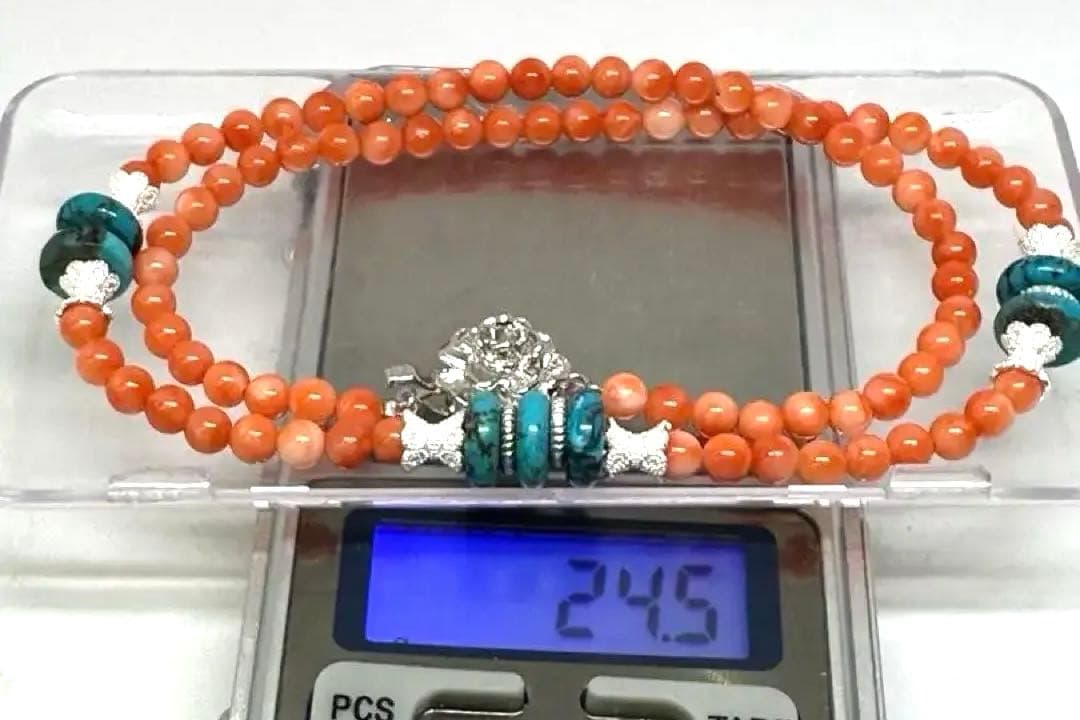 国産　天然珊瑚にターコイズと純銀ビーズの素敵なネックレス