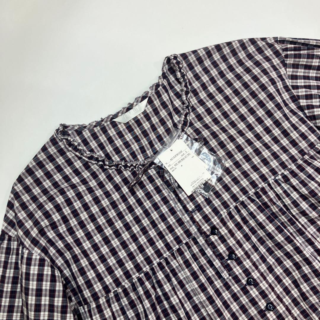 【新品】ピンクハウス 白×ネイビー系チェック チュニックブラウス/2025年