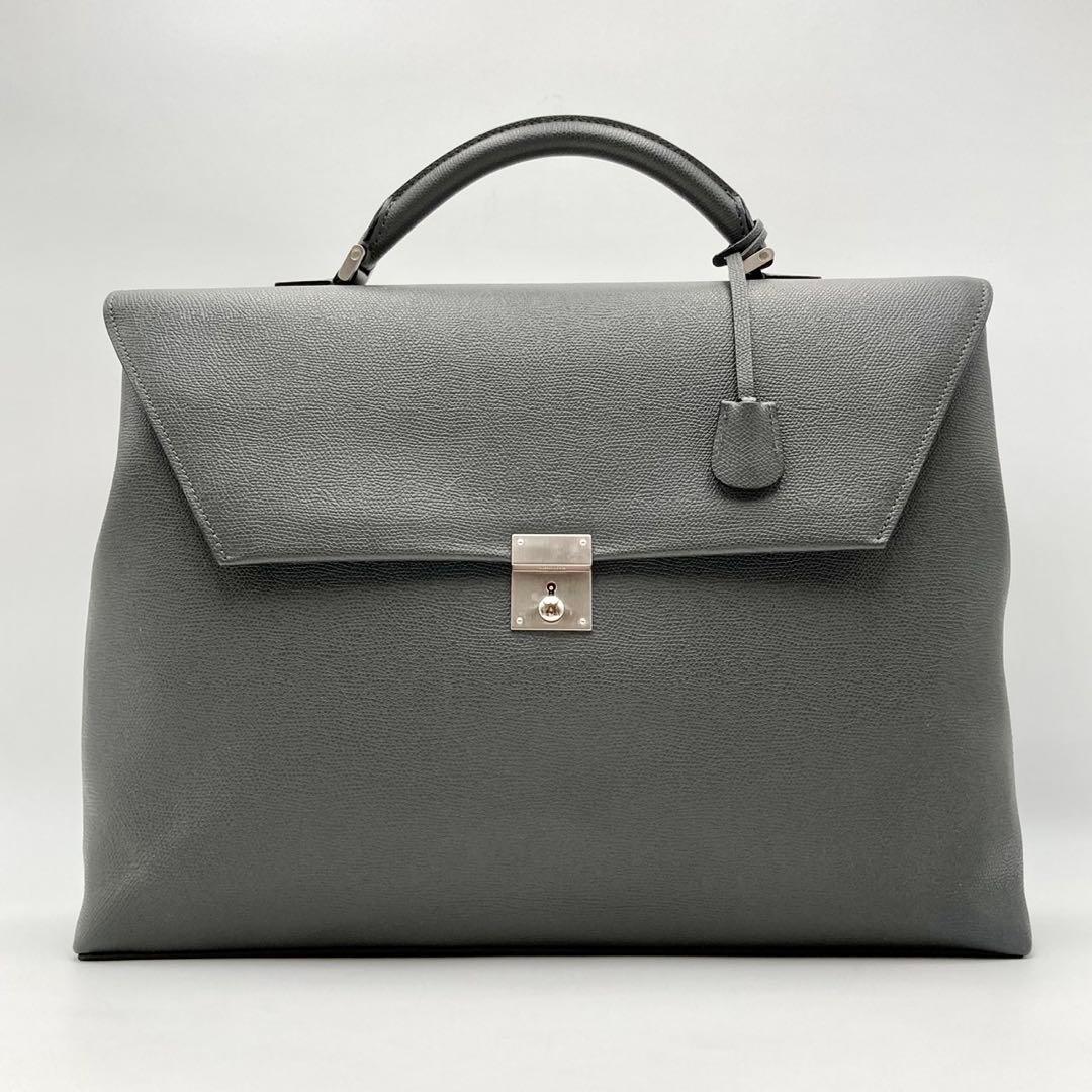 ここ！定価約50万✨ Valextra ビジネスバッグ 本革 グレー 鍵