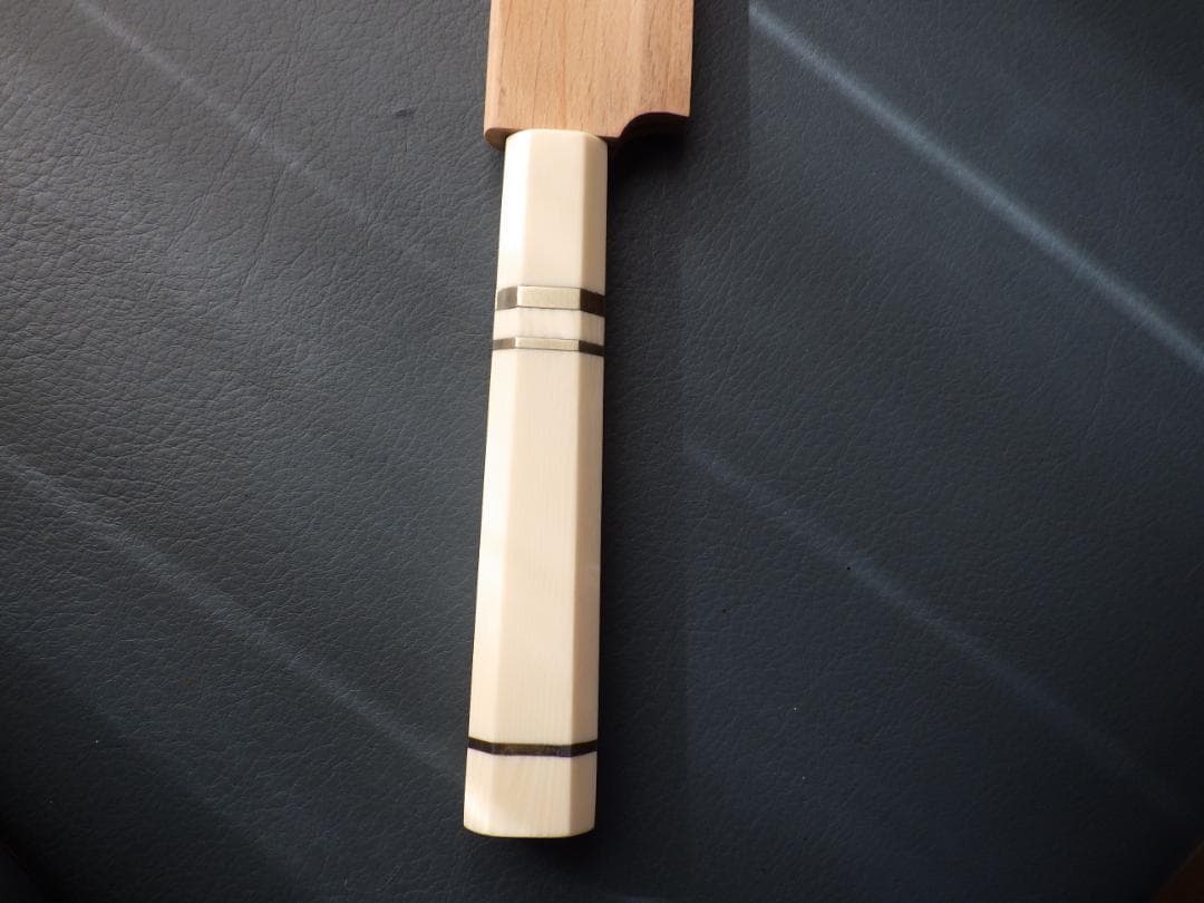 INOX本焼/貞宗/柳刃刺身包丁★人工象牙カスタム銀巻三段柄/鞘付属★