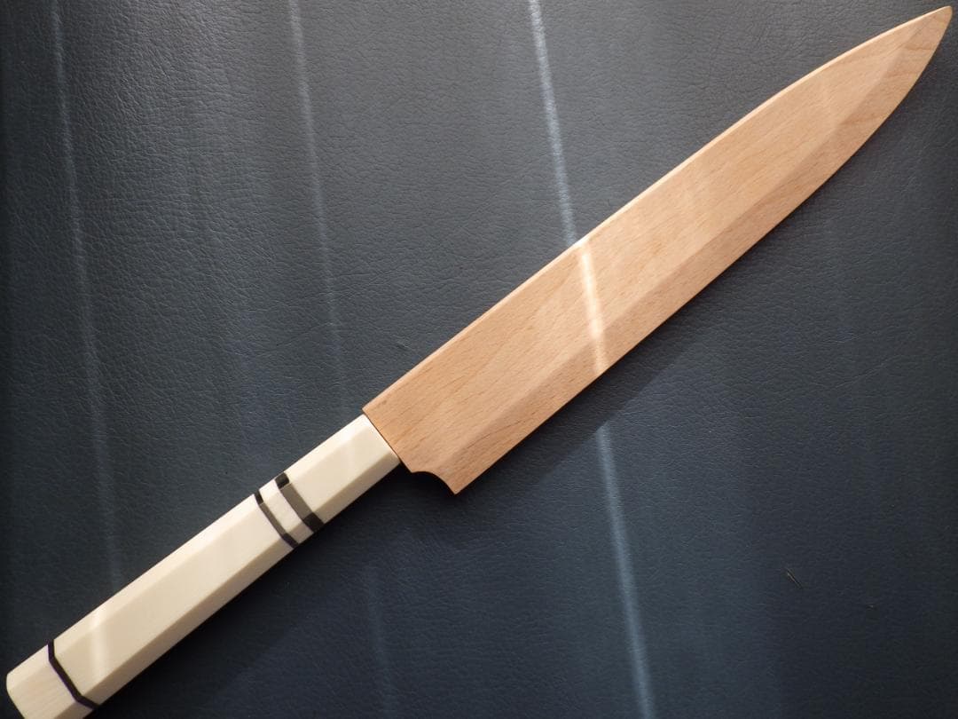 INOX本焼/貞宗/柳刃刺身包丁★人工象牙カスタム銀巻三段柄/鞘付属★