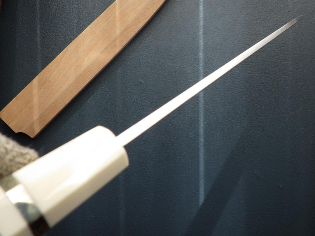 INOX本焼/貞宗/柳刃刺身包丁★人工象牙カスタム銀巻三段柄/鞘付属★