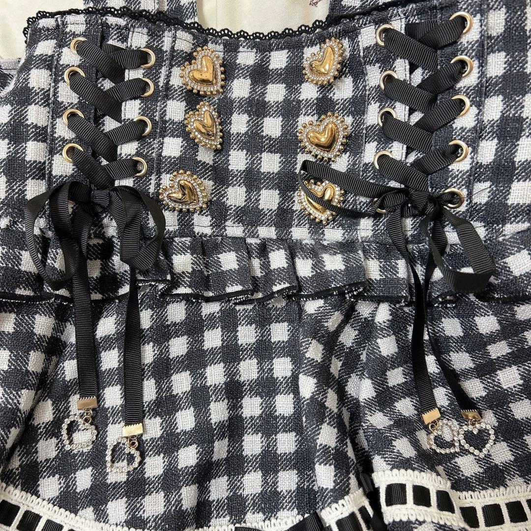 LIZLISA リズリサ はしごリボンギンガムティアードスカパン 黒 ブラック