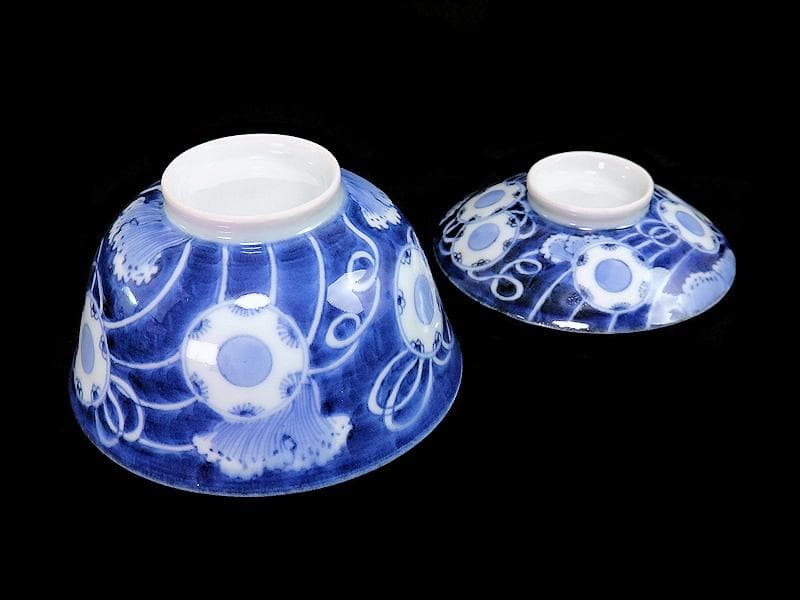 古伊万里　染付　鼓に調緒の図　蓋茶碗　江戸期　E213AS-CHl