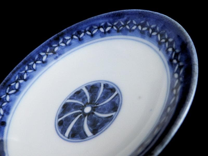 古伊万里　染付　鼓に調緒の図　蓋茶碗　江戸期　E213AS-CHl