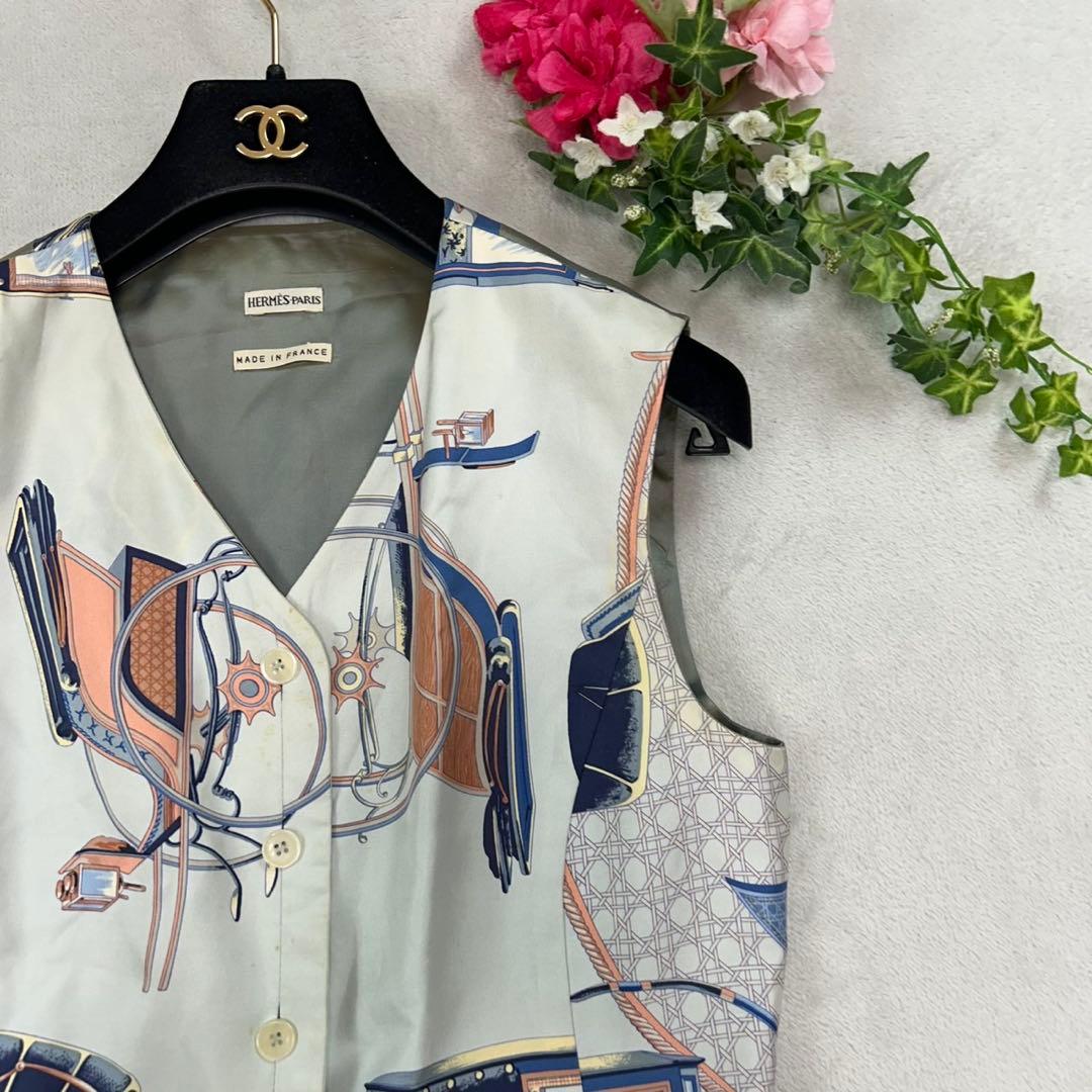 K511 M エルメス スカーフ柄 シルク ベスト マルチカラー レディース