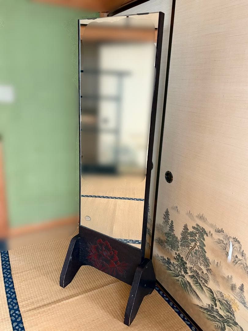 鎌倉彫り　姿見　鏡　スタンドミラー　昭和レトロ　アンティーク