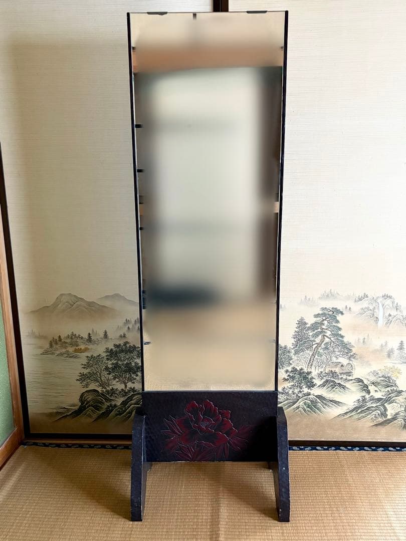 鎌倉彫り　姿見　鏡　スタンドミラー　昭和レトロ　アンティーク