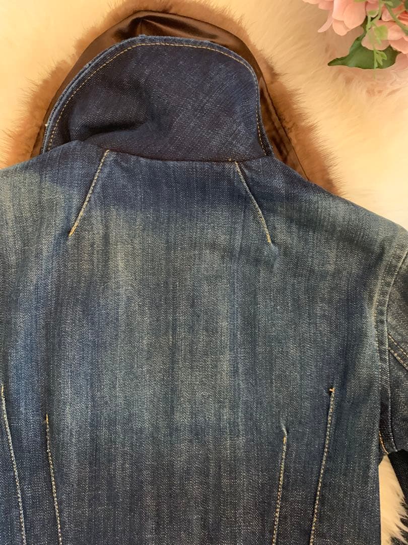 希少　ブルマリン　ファー付き　高級　上品　デニムジャケット