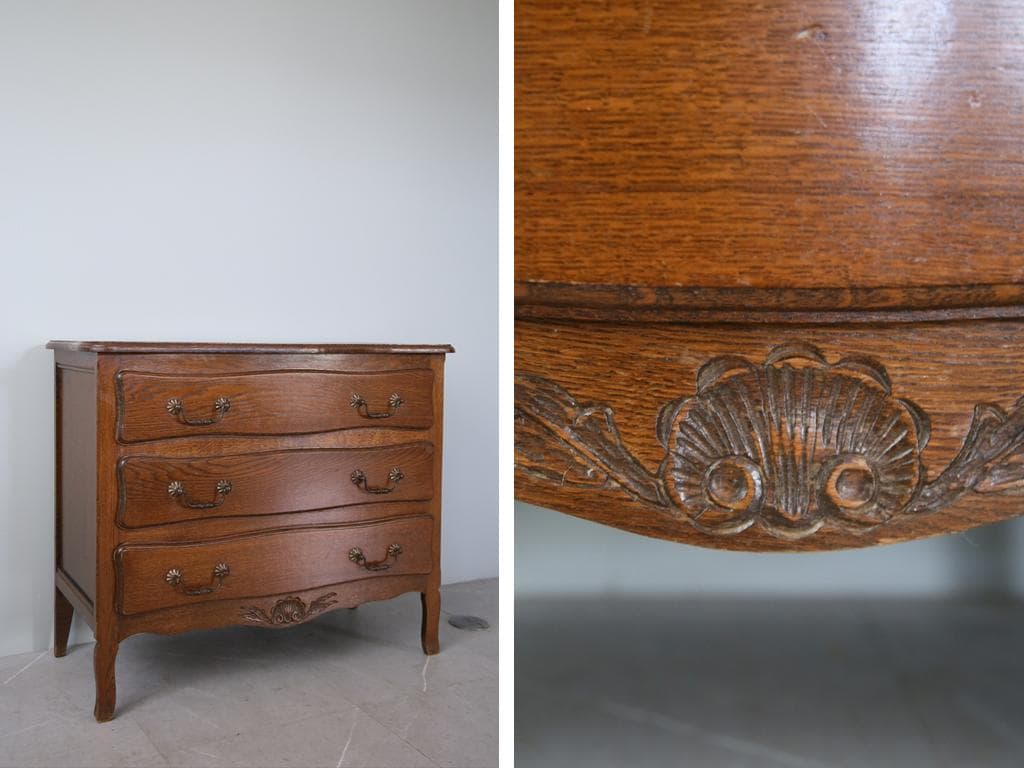 フランスアンティーク猫脚3杯ドロワー/木製チェスト/タンス/飾り棚(90-152