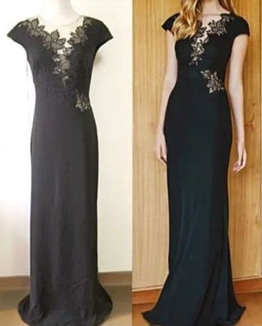 値下げ!!人気★TADASHI SHOJI 黒レースロングドレス　US4