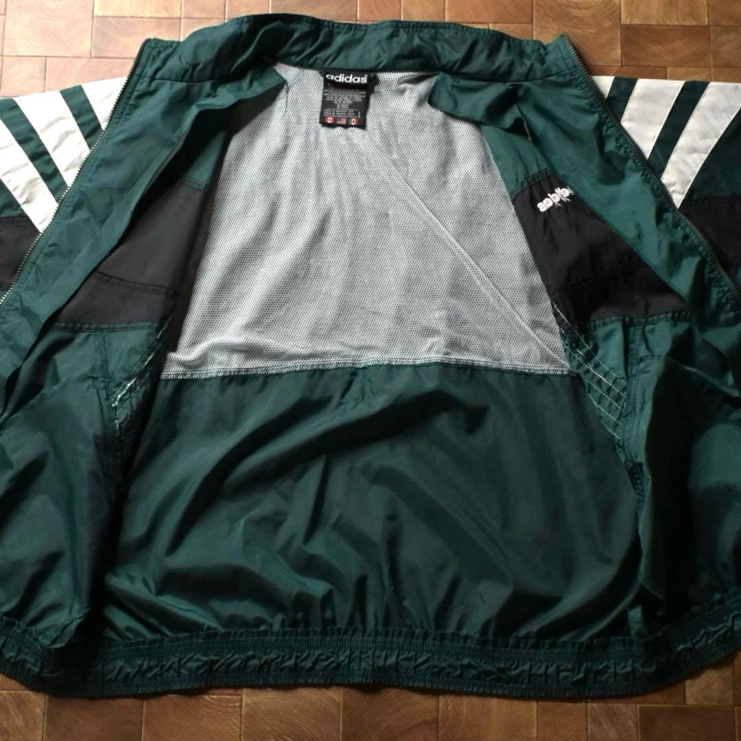 か*ん様 90s 万国旗タグ　アディダス　ナイロンジャケット　グリーン　刺繍ロゴ
