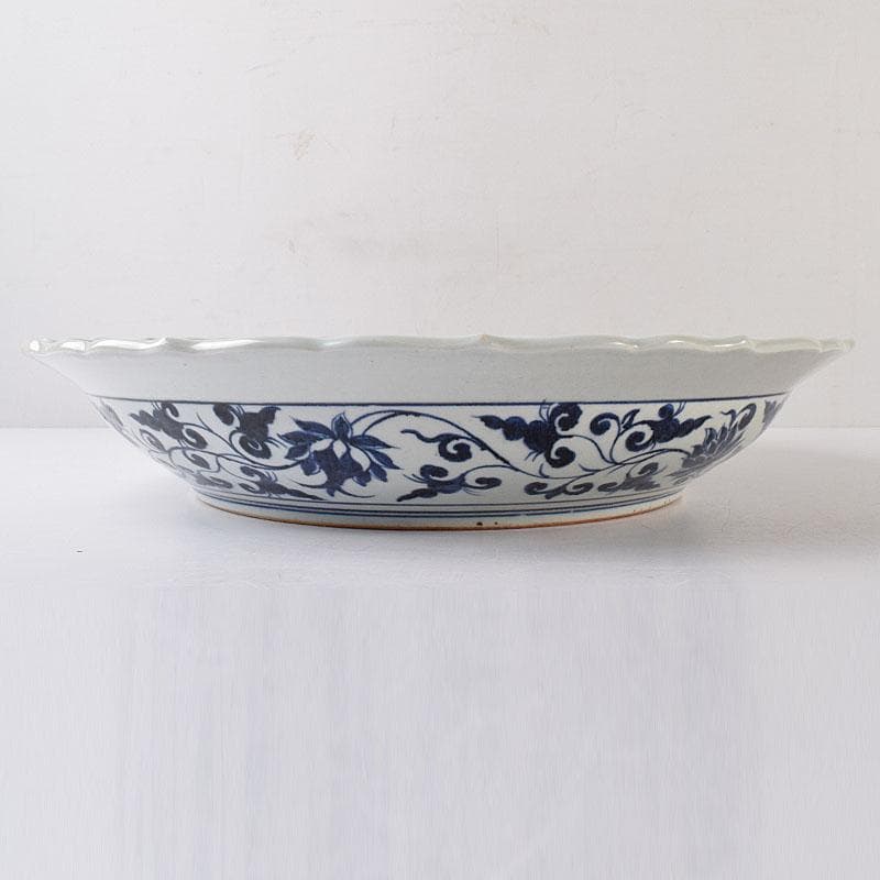 中国　青花　山水麒麟文盤　大皿　輪花皿　直径約41㎝　V　7324C