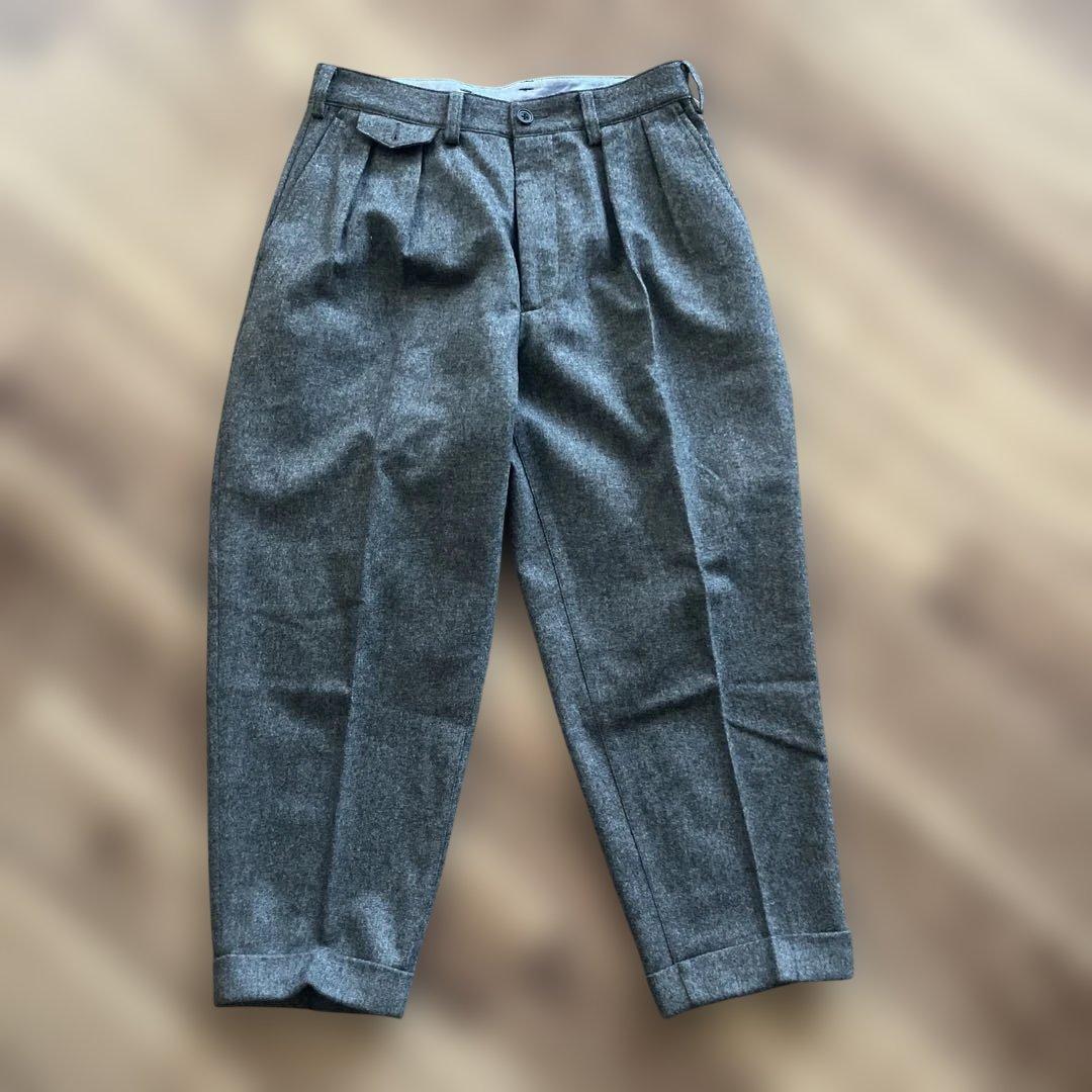 BEAMS+ 2プリーツ グレー スラックス ウール トラウザーズ