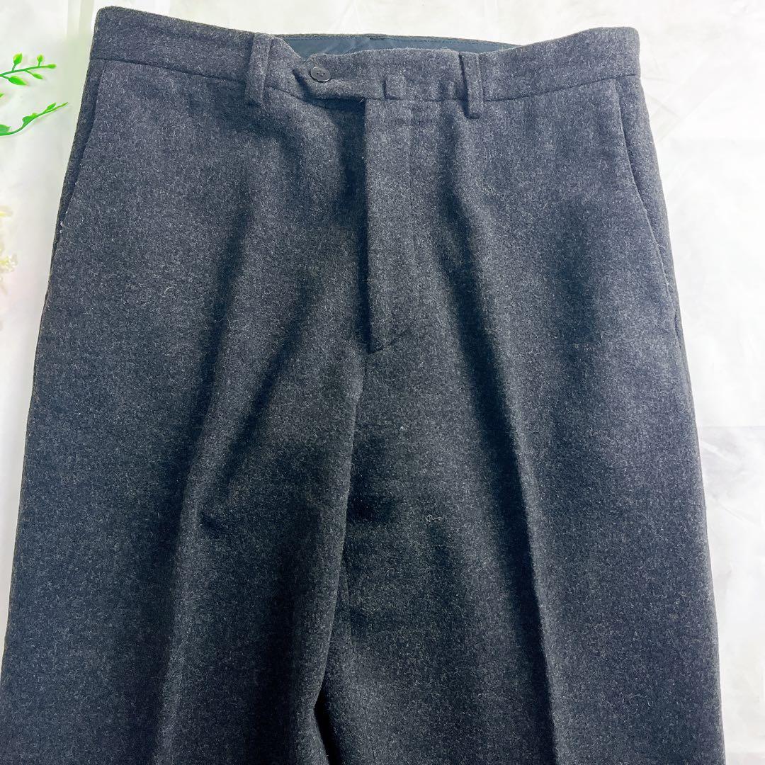 【希少フランス製】アニエスベーオム 40 ウール ワイド スラックス チャコール