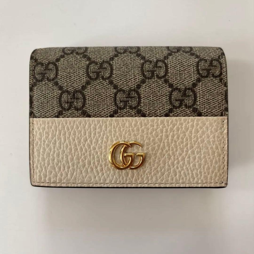 ダブルGベージュ＆エボニー GGスプリーム キャンバスGUCCI 2つ折り財布