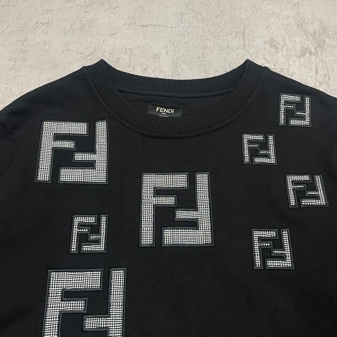 美品 FENDI ギンガムチェック FF ロゴ スウェット トレーナー 黒