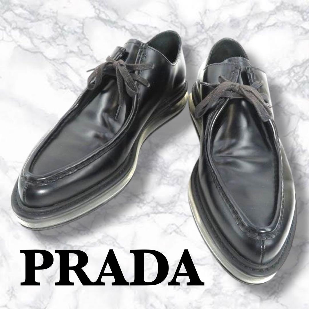 美品 プラダ ビジネスシューズ 2EE エアソール レザー 黒 26.5