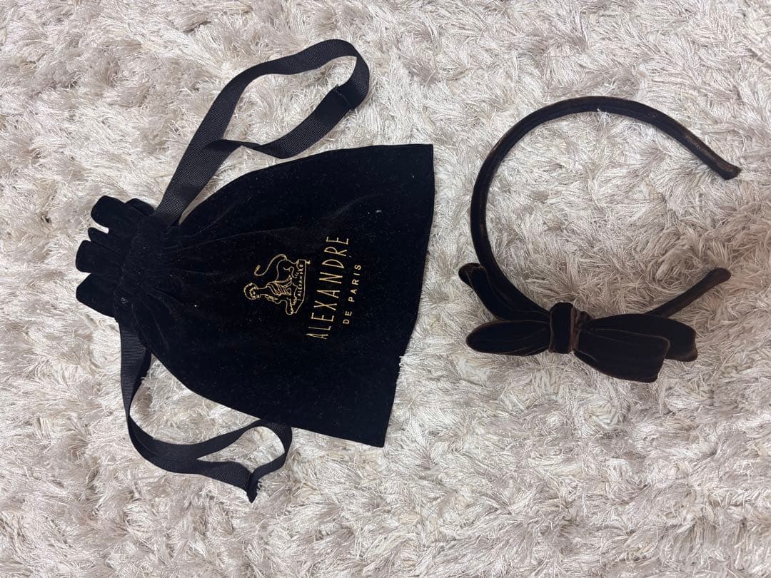 ALEXANDRE DE PARIS ベロア　カチューシャ　リボン　ブラウン