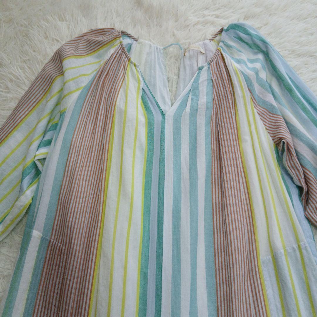 【ne Quittez pas】25SS ストライプ ギャザー ネック ドレス