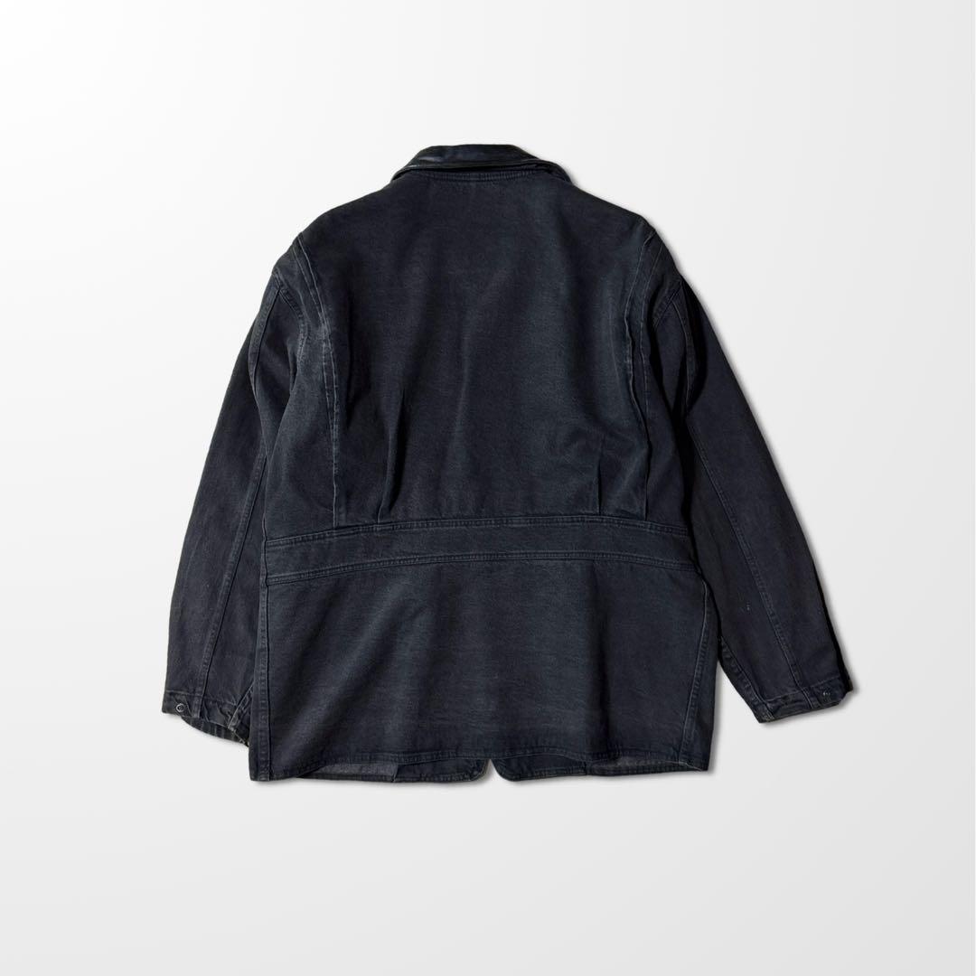 デニム　レザー　ワーク　ジャケット　襟レザー　ブラック　チョア　古着　ブラック