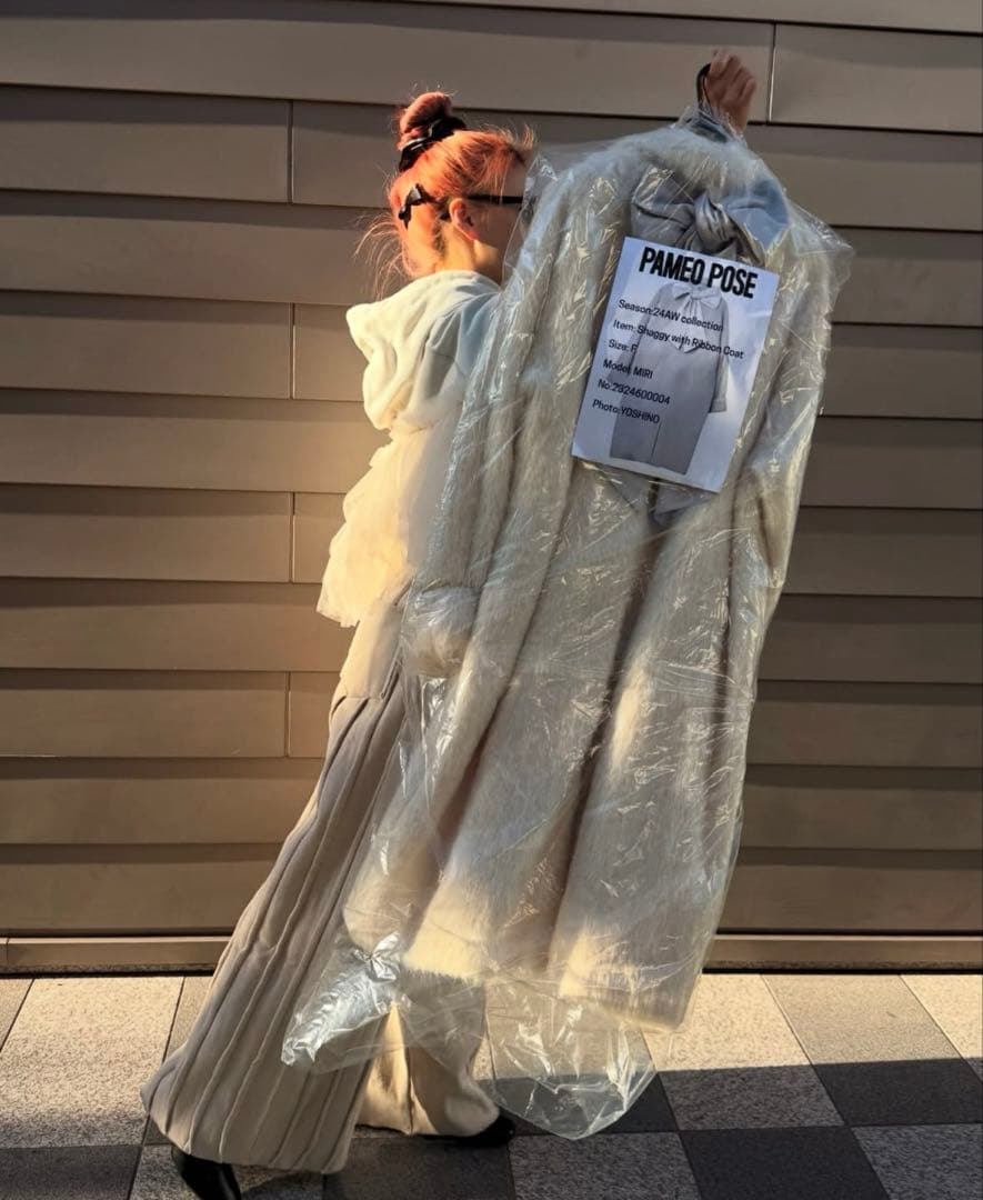 ジャケット・アウター pameo pose SHAGGY WITH RIBBON COAT