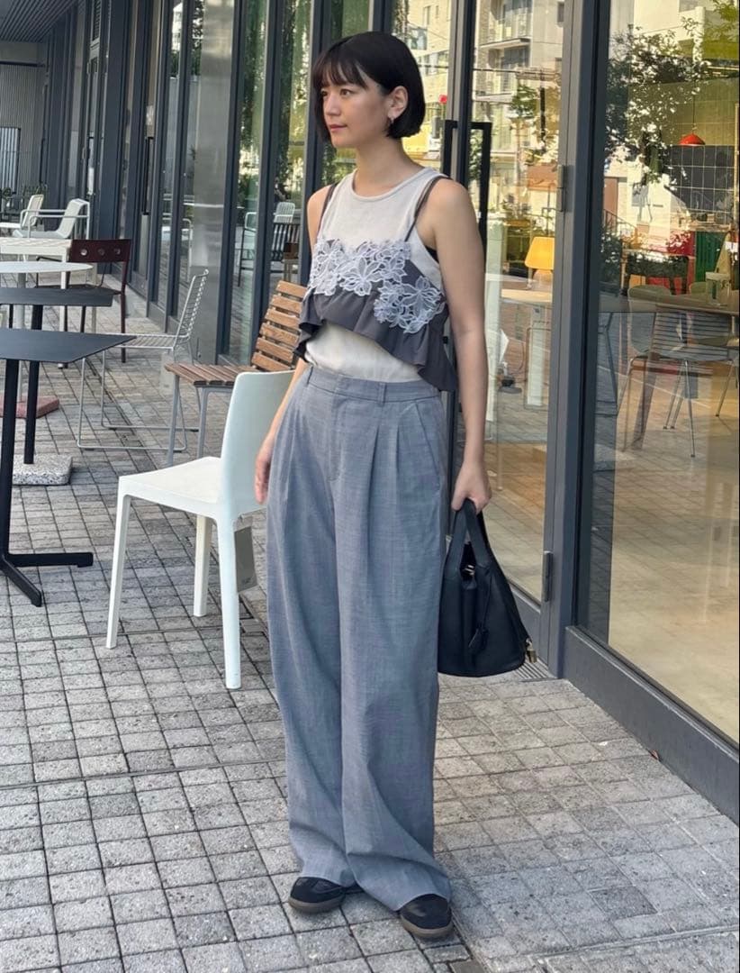 cheeel★グレー レース装飾 ロングドレス