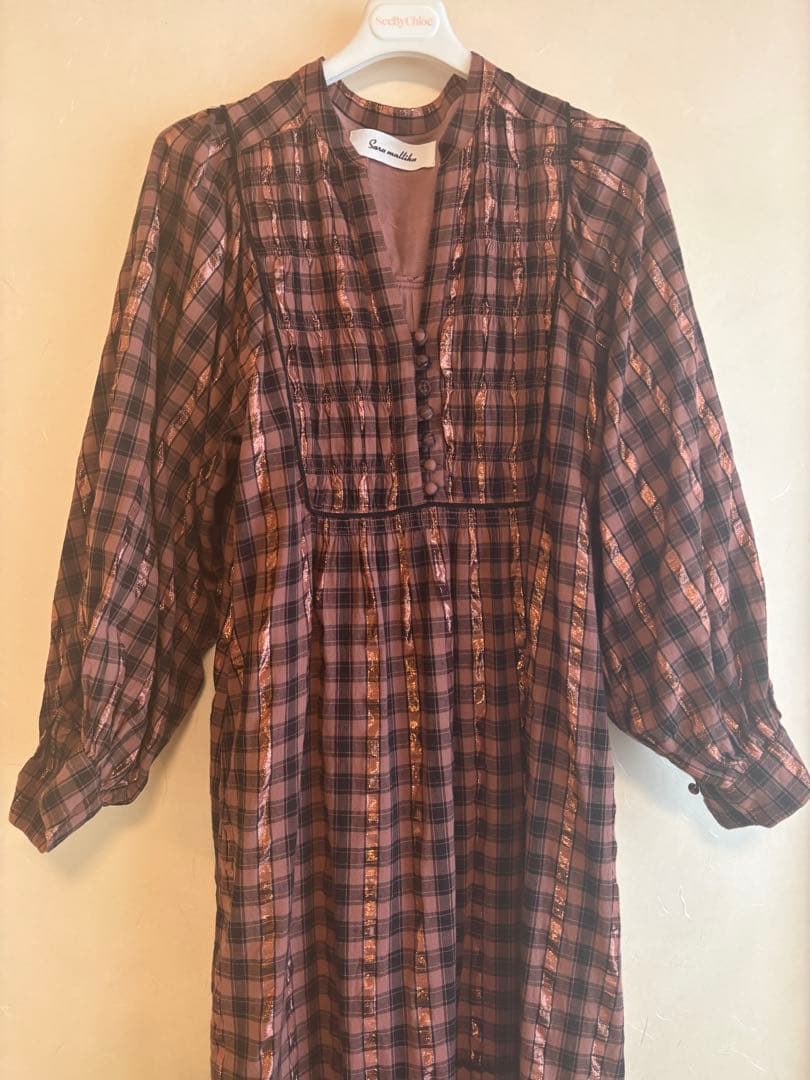 Sara mallika /サラマリカコットンチェックシャーリングドレス　S