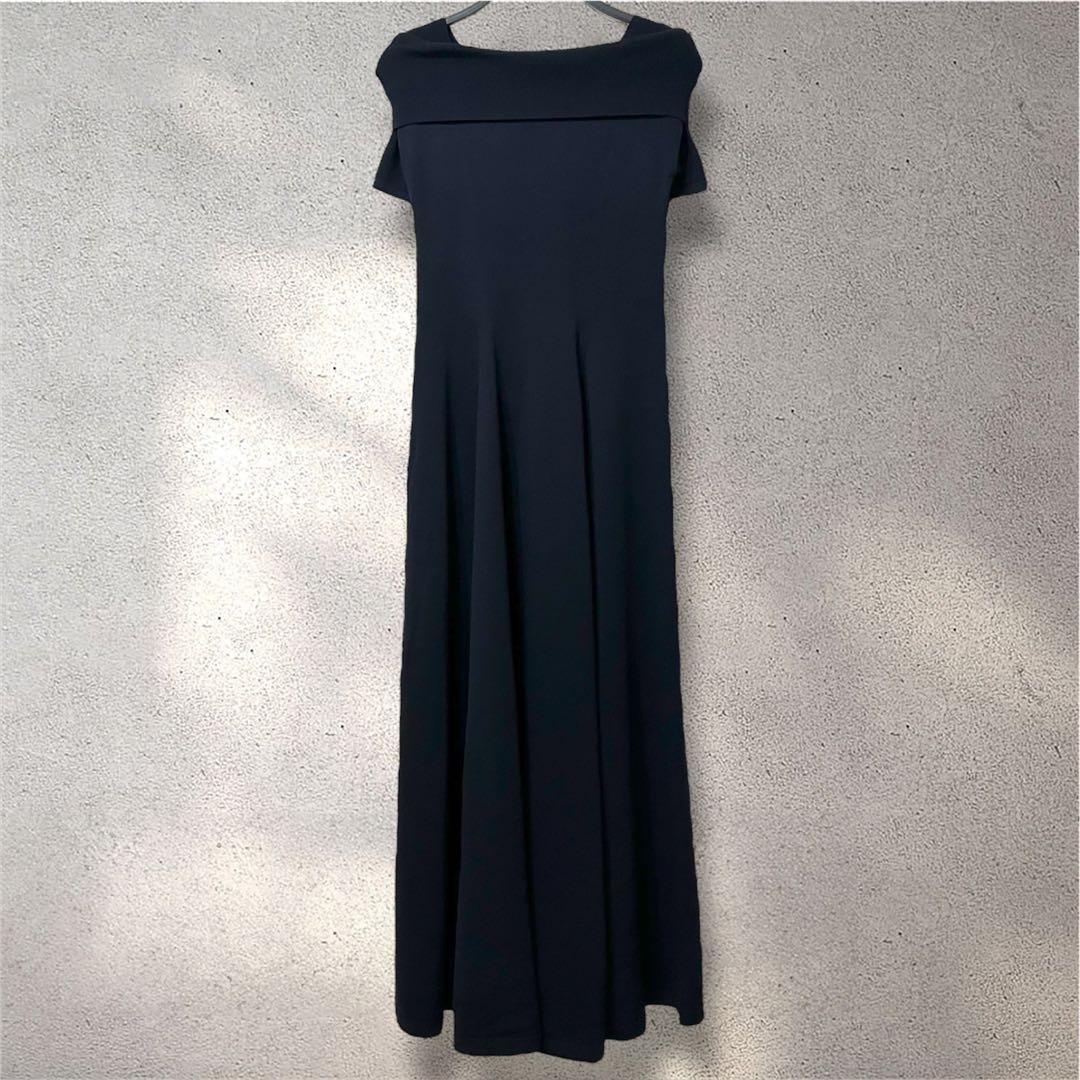 新品未使用 タグ付き オフショルダー　フレアニットワンピース ネイビー L