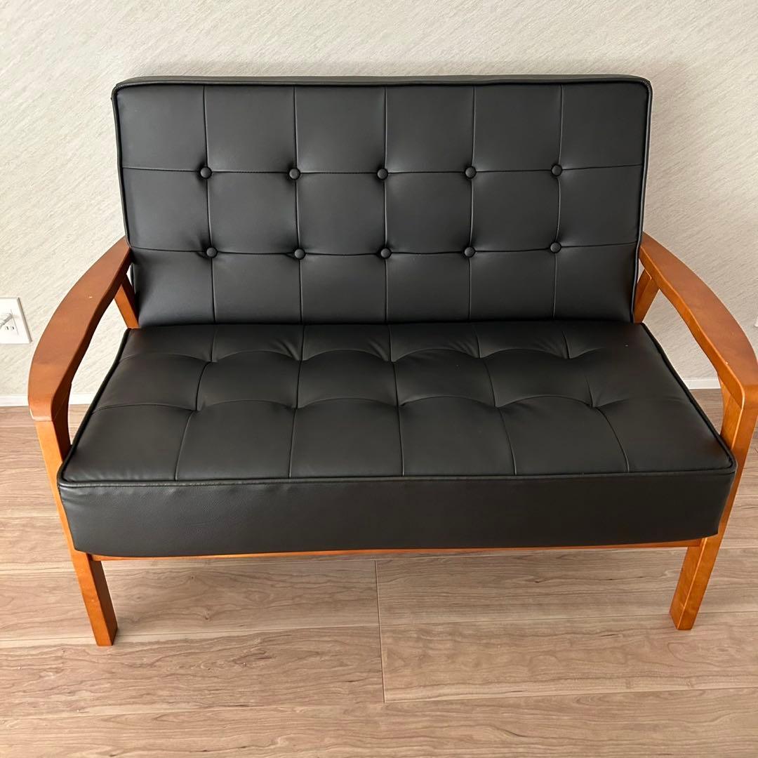 ニトリ　2人掛ソファ　コンパクトソファ（Nシールドルッキ2 BK/MBR）　家具