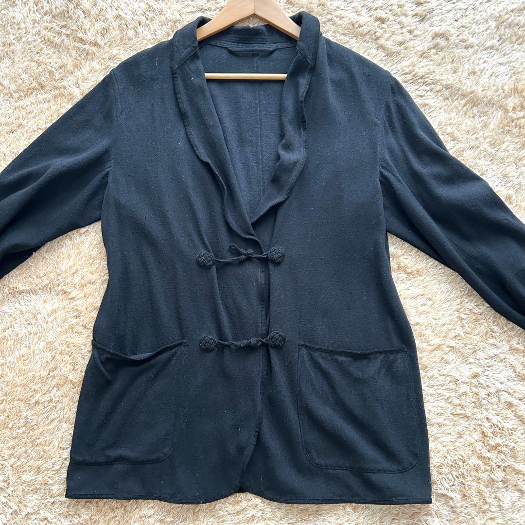 コモリ シルク ローブボタン ノーカラー ジャケット シルク ブラック