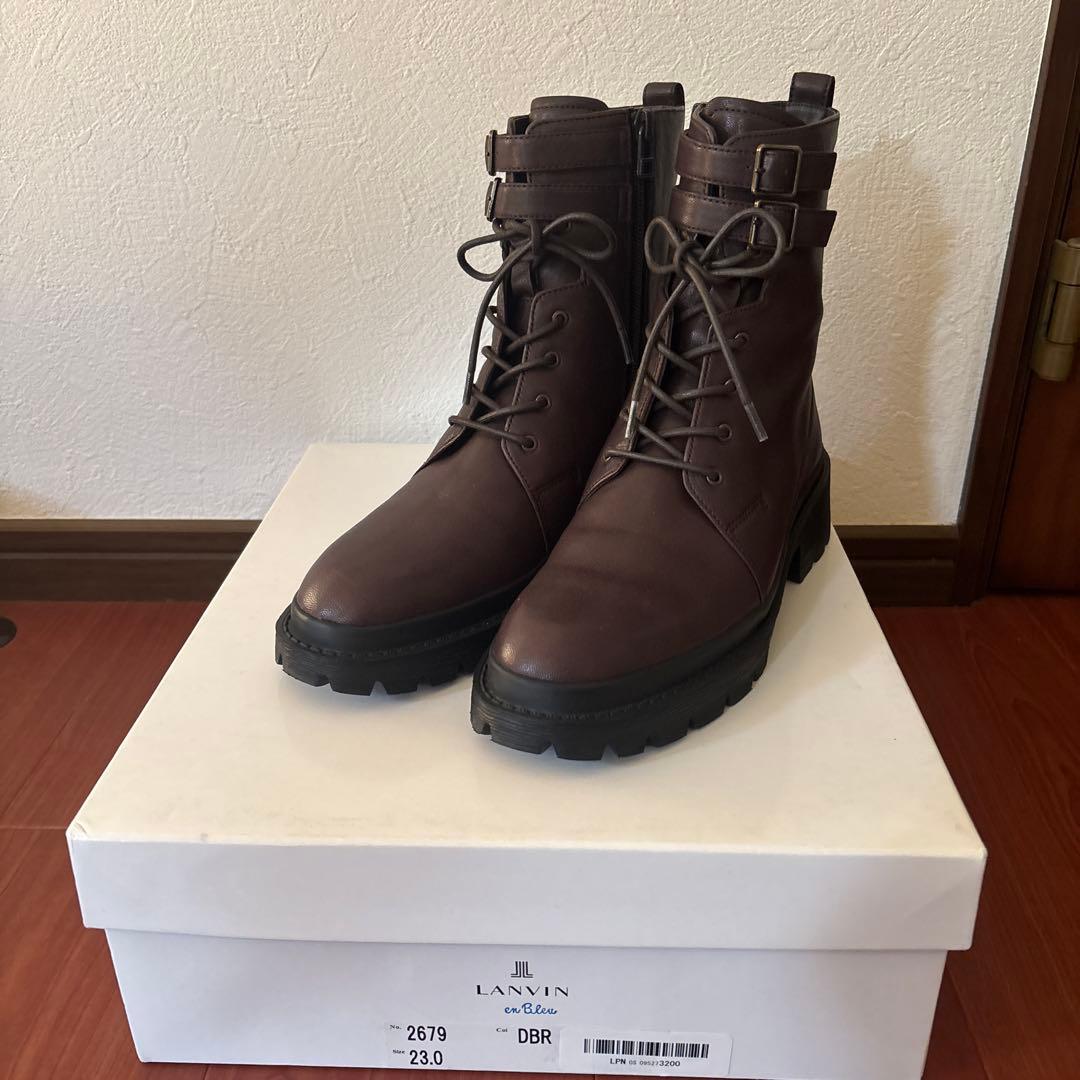 ランバンオンブルー　タンクソールレースアップ　ショートブーツ ブラウン