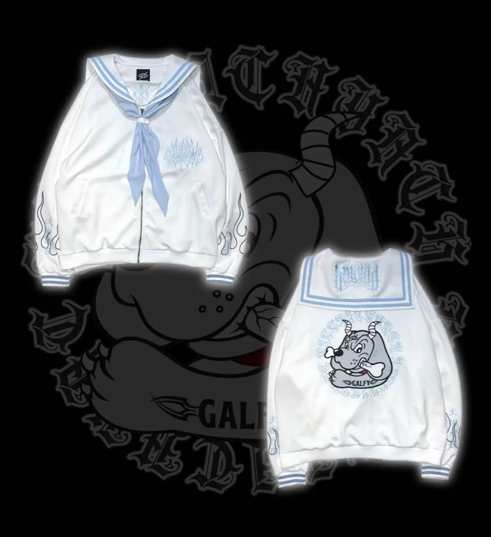 ユリ galfy kry 犬の企み学園 セーラーパーカー ホワイト 水色