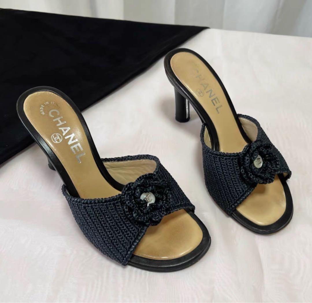 CHANEL シャネルブラックミュール サンダル 35.5