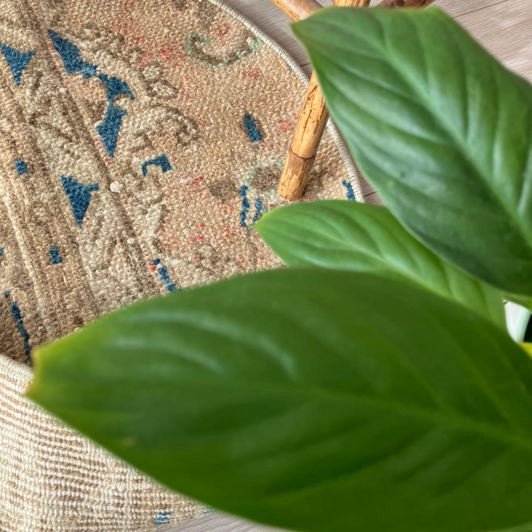 75×88✳︎楕円ラウンド　ブラウン　ブルー　パッチワーク　トルコヴィンテージラグ