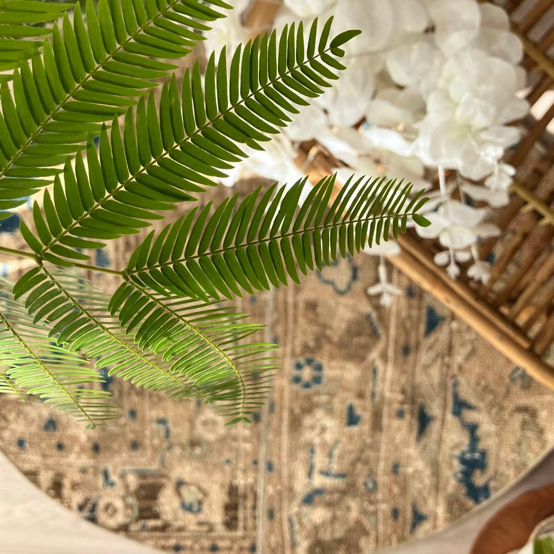 75×88✳︎楕円ラウンド　ブラウン　ブルー　パッチワーク　トルコヴィンテージラグ